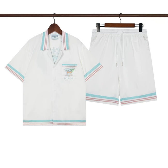 Casablanca White Base Light Blue Trim Tennis Logo Shirt & Shorts Two Piece Set Hover Image