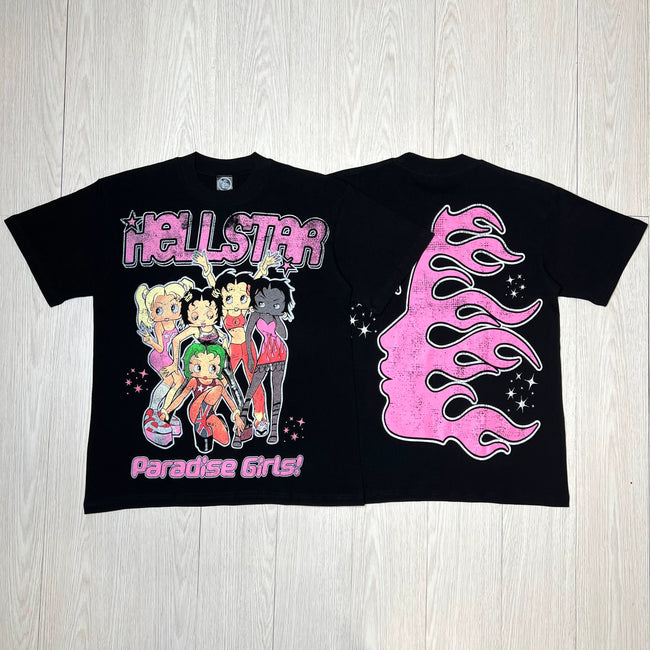 HELLSTAR Paradise Girls Vintage Washed Short Sleeve Tee Black Streetwear T‑Shirt Hover Image