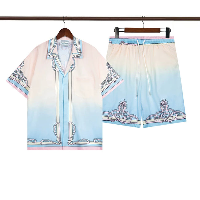 Casablanca Pale Blue Gradient Paisley Allover Print Shirt & Shorts Two Piece Set Hover Image