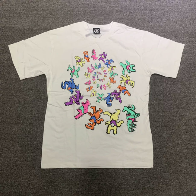 HELLSTAR Spiral Dancing Bears Vintage Washed Short Sleeve Tee Cream Streetwear T‑Shirt Hover Image