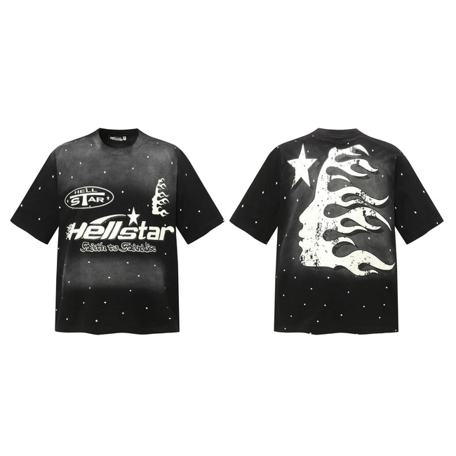 HELLSTAR Vintage Racing Logo Flame‑Claw Double‑Sided Short Sleeve Tee Black Streetwear T‑Shirt Hover Image