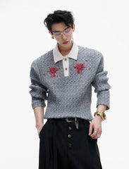 Sequined Lapel Knit Sweater