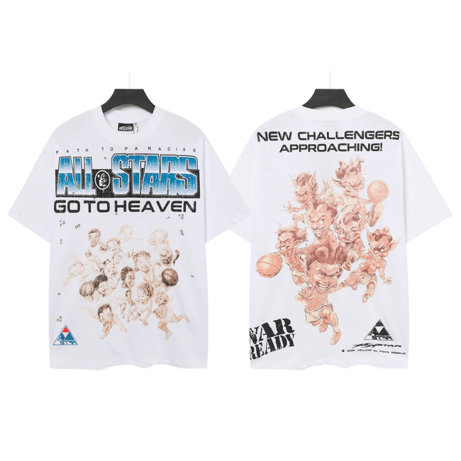 HELLSTAR All Stars Go To Heaven Double‑Sided Vintage Washed Short Sleeve Tee White Streetwear T‑Shirt Hover Image