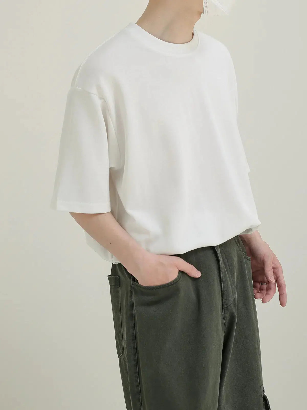 Oversized Basic White Crew Neck T-Shirt