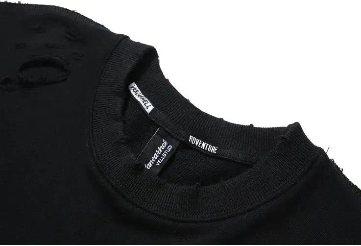 Oversized Cut Holes Round Neck Bottoming Shirt