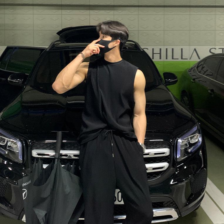 Pleated Sleeveless Vest and Pants