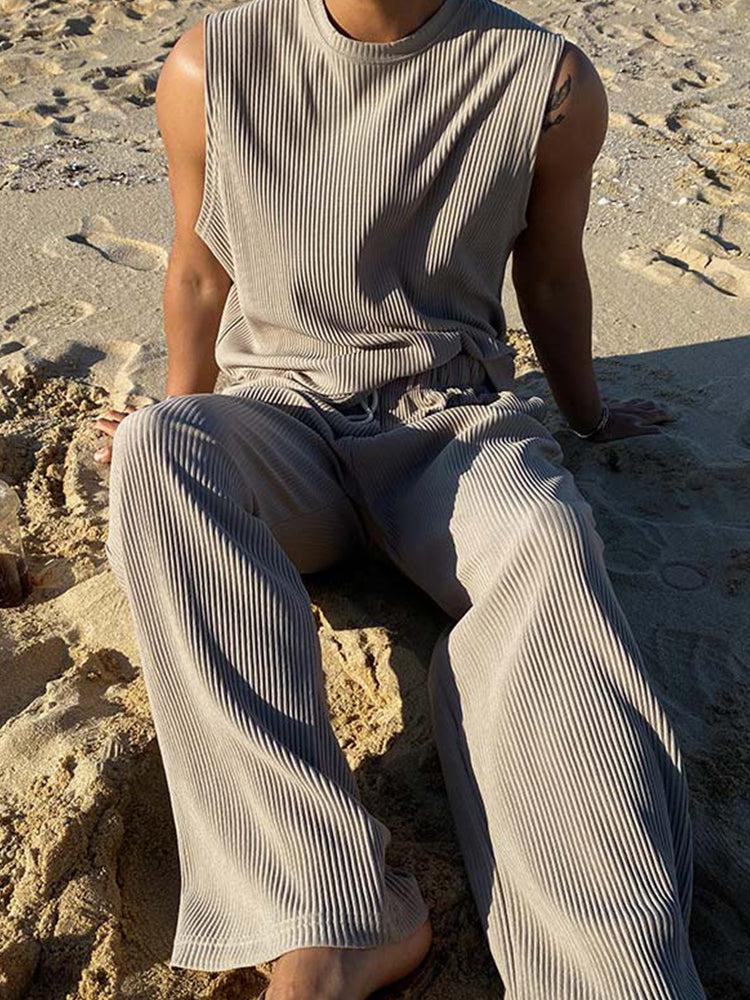 Pleated Stripe Vest and Pants