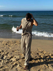 Pleated Stripe Vest and Pants