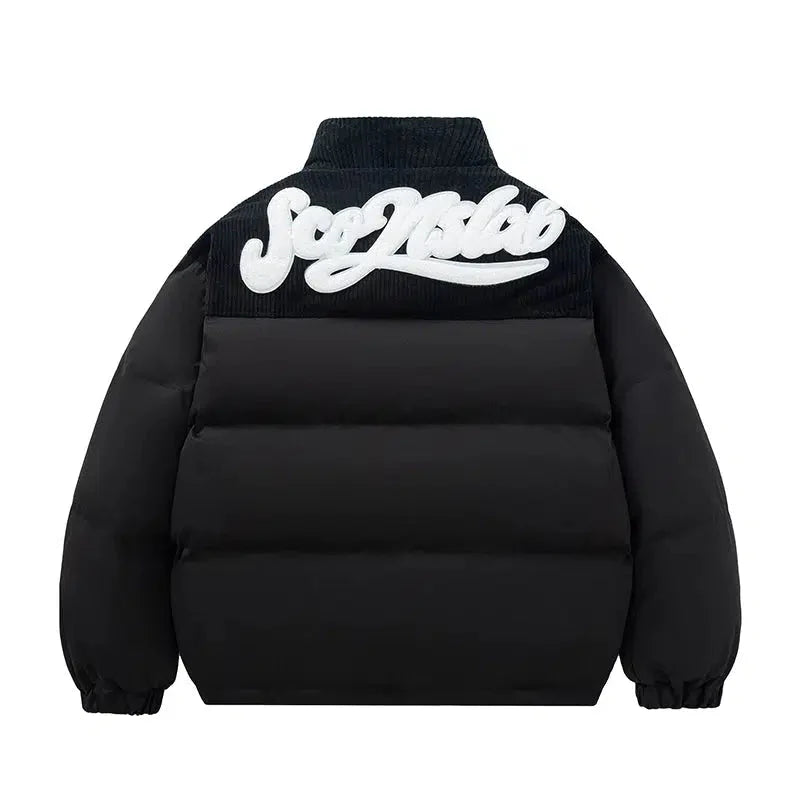 Puffer Jacket with Corduroy Accent