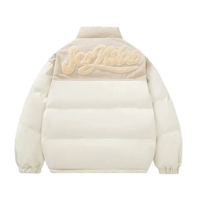 Puffer Jacket with Corduroy Accent