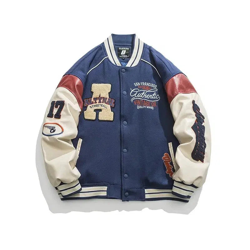 Retro Letter Flocking Baseball Jacket