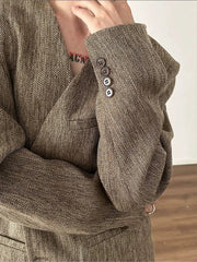 Retro Woven Suit Blazer and Wide-Leg Pants