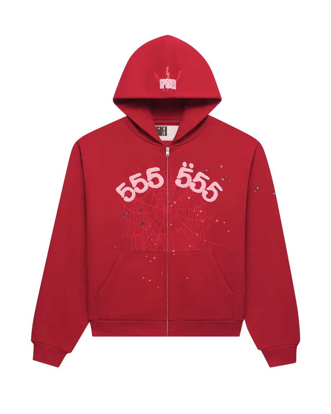 Sp5der Angel Number Zip Up Hoodie Merlot Hover Image