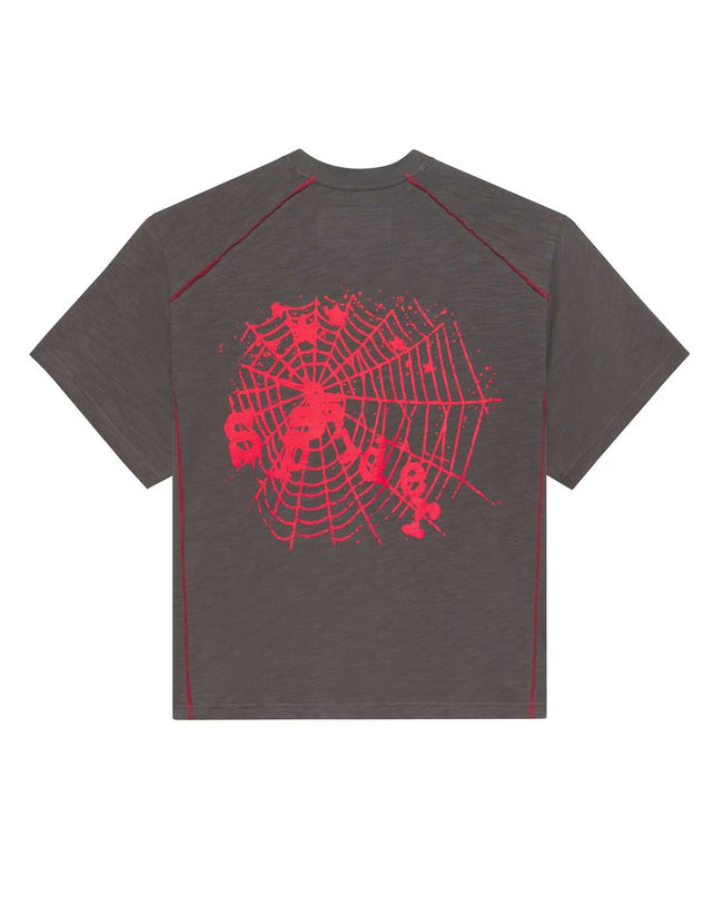 Sp5der Contrast Stitch Slub Tee Slate Grey Main Image