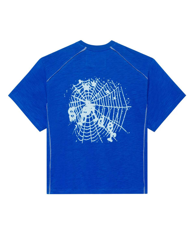 Sp5der Contrast Stitch Slub Tee Tory Blue Main Image