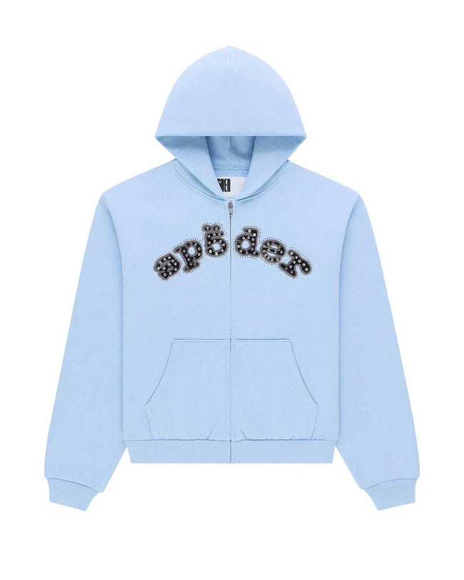 Sp5der OG Logo Mixed Stone Zip Up Hoodie Rock Blue Hover Image