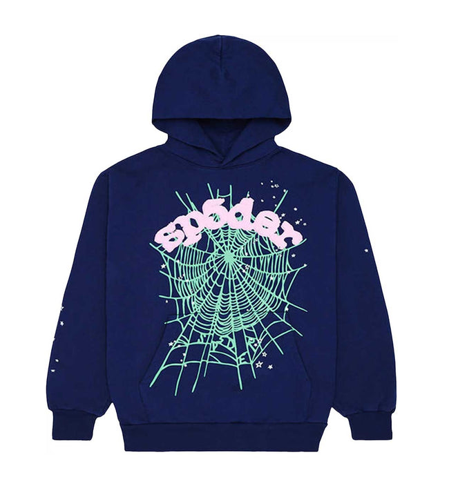 Sp5der OG Web Hoodie Navy/Pink Hover Image