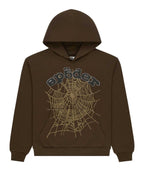 Sp5der OG Web Rhinestone Hoodie Brown