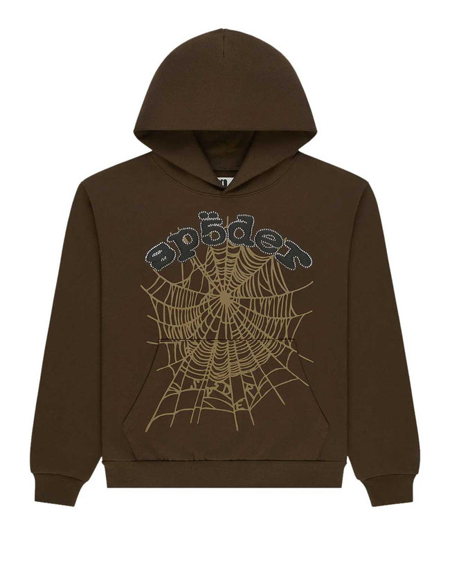 Sp5der OG Web Rhinestone Hoodie Brown Hover Image