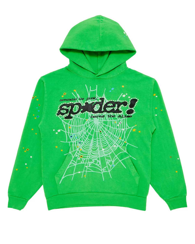Sp5der P*nk Hoodie V2 Rhinestone Slime Green Hover Image