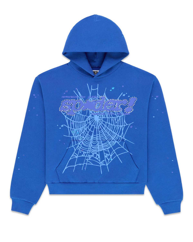 Sp5der Rhinestone Punk V2 Hoodie Blue Hover Image