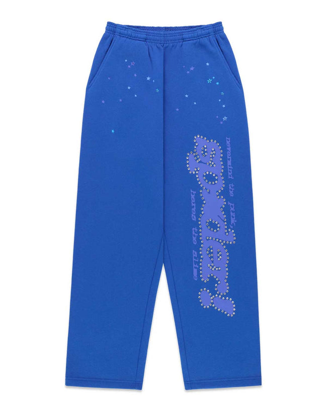 Sp5der Rhinestone Punk V2 Sweatpants Blue Hover Image