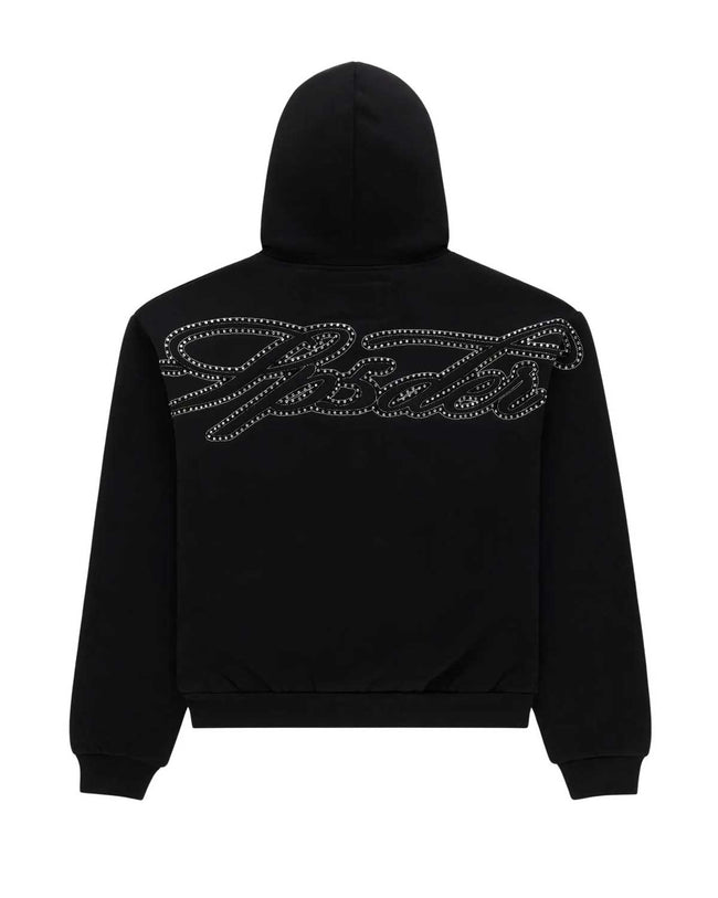 Sp5der Rhinestone Script Zip Up Hoodie Black Main Image