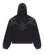 Sp5der Rhinestone Web Zip Up Hoodie Black