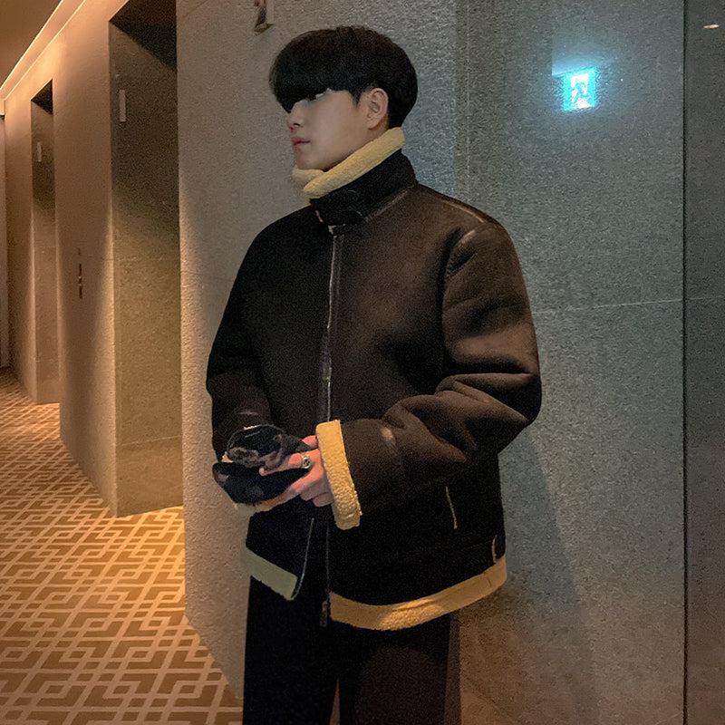 Stand-collar Suede Jacket