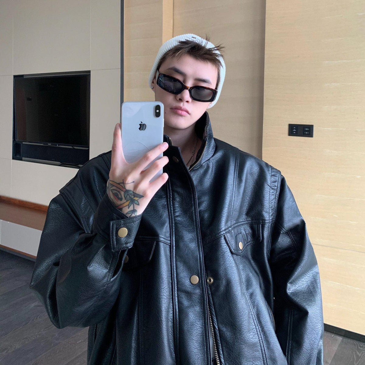 Stand-up Collar PU Leather Biker Jacket