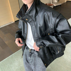 Stand-up Collar PU Leather Biker Jacket