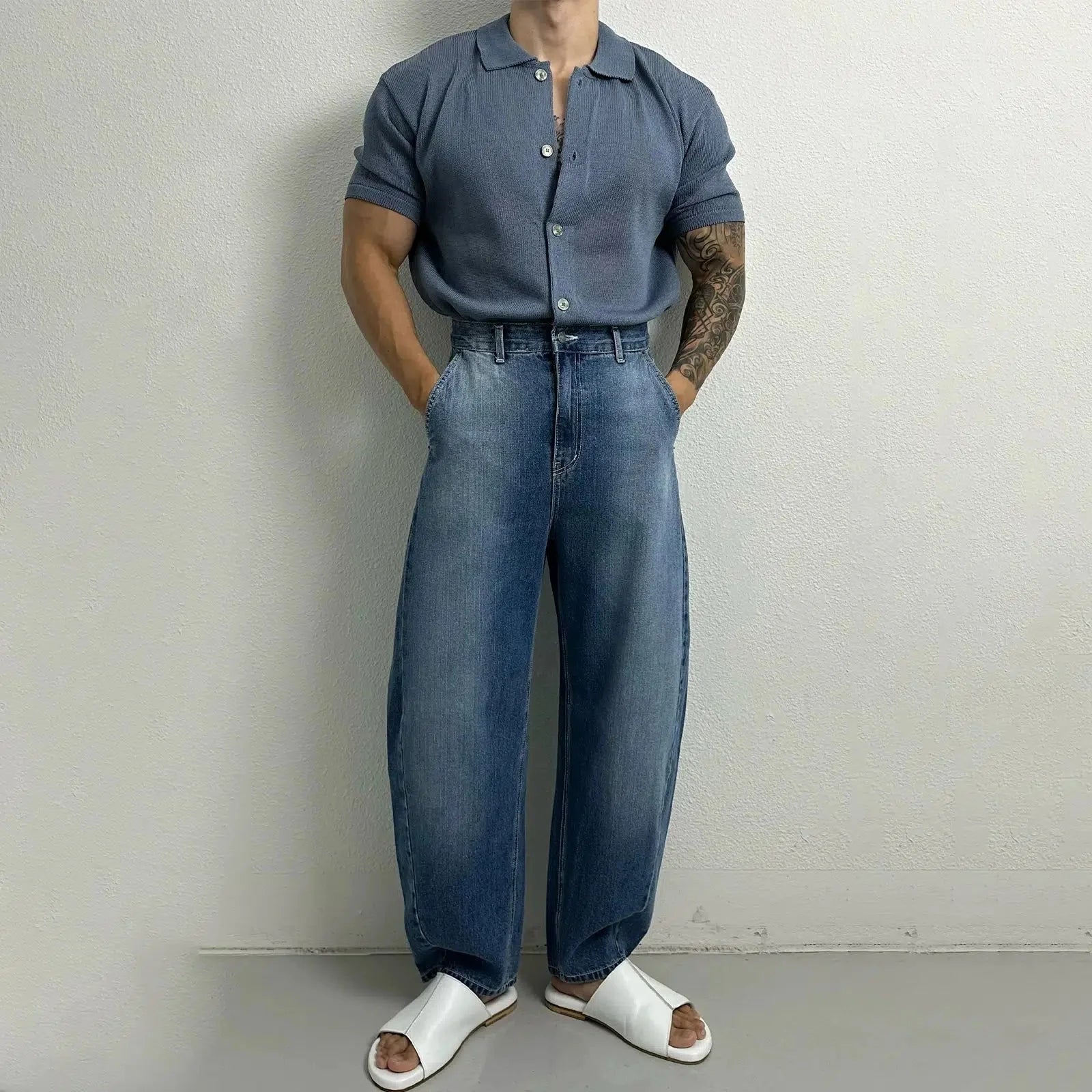 Stretch Slim Fit Knitted Polo Thin Shirt