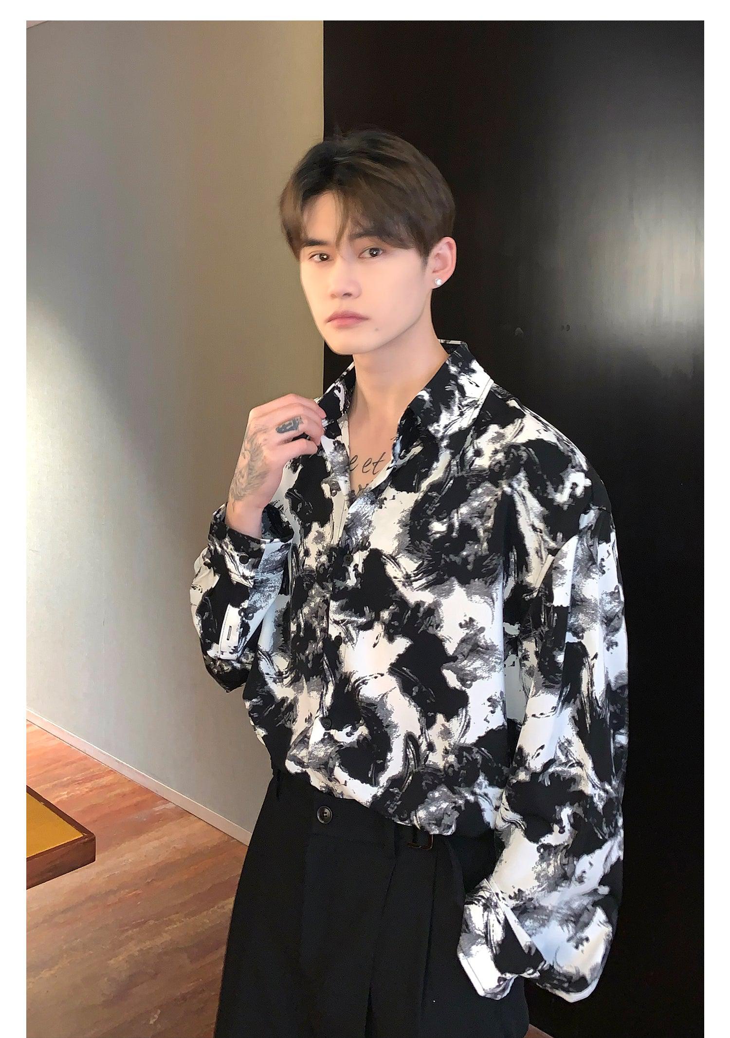 Tie-dye Contrast Color Lapel Shirt