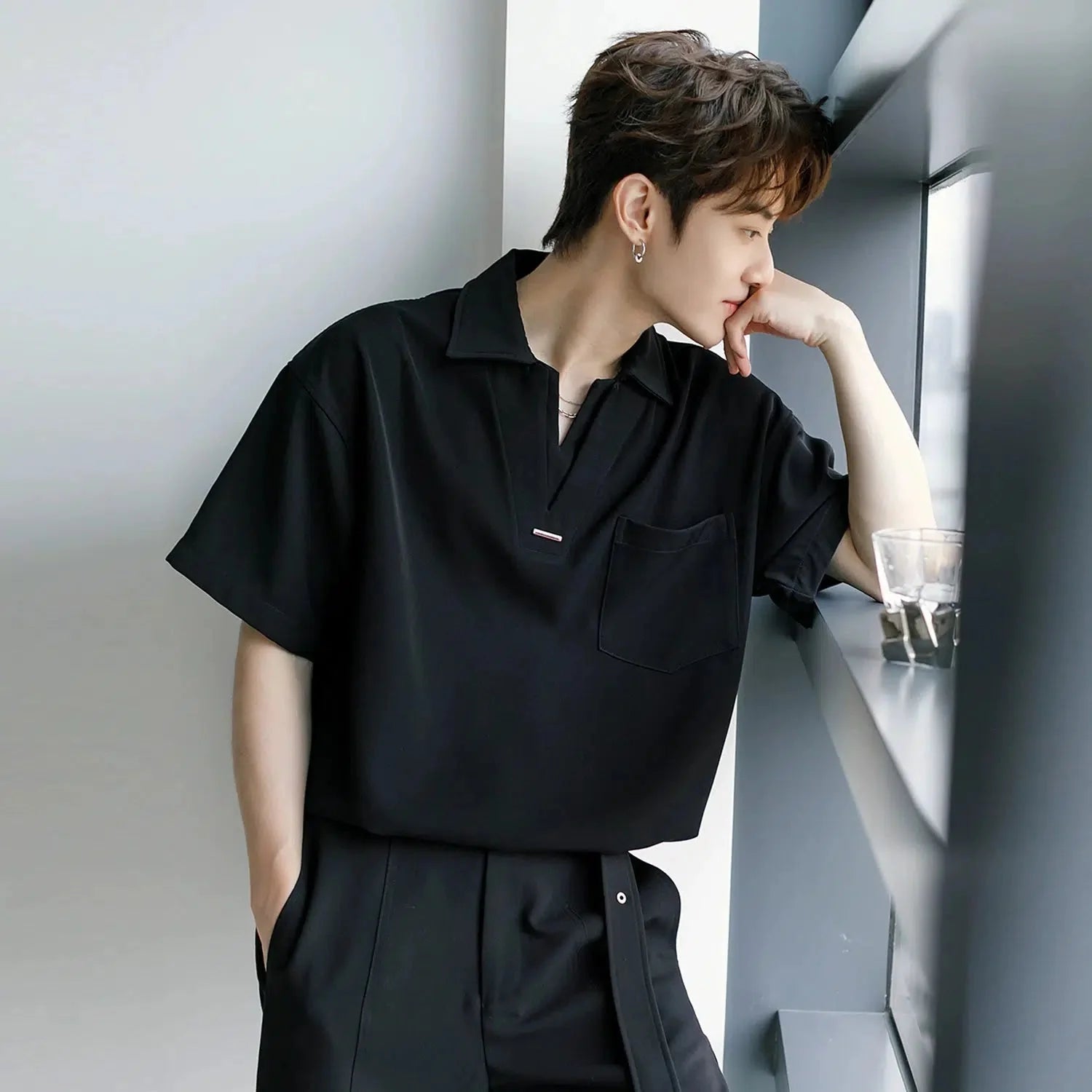 V-neck Short-sleeved Polo Collar T-shirt