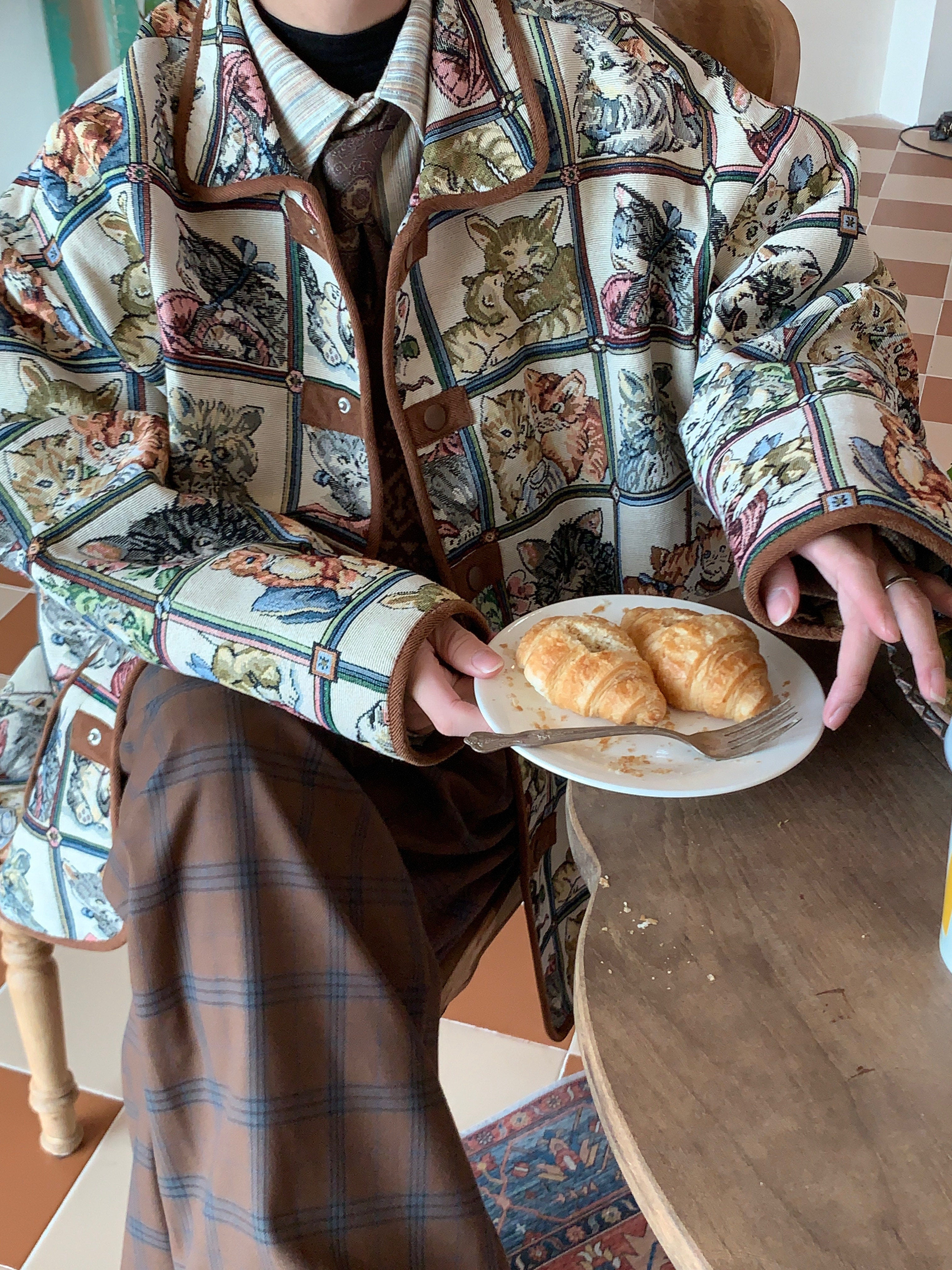 Vintage Cat Print Jacket