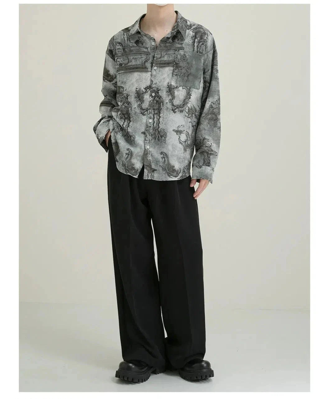 Vintage Mythological Tapestry Print Button-Up Shirt