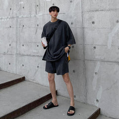 Washed Gray Oversized Half-Sleeved Shirt