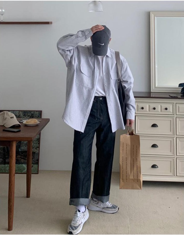 Oversized Stripe Shirt With Pockets