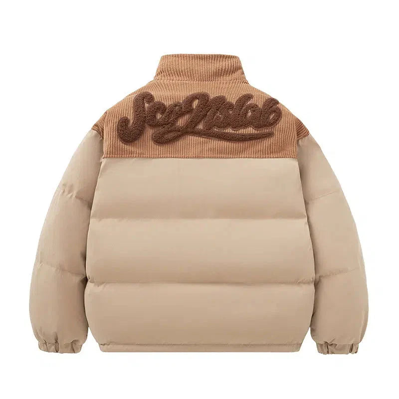 Puffer Jacket with Corduroy Accent