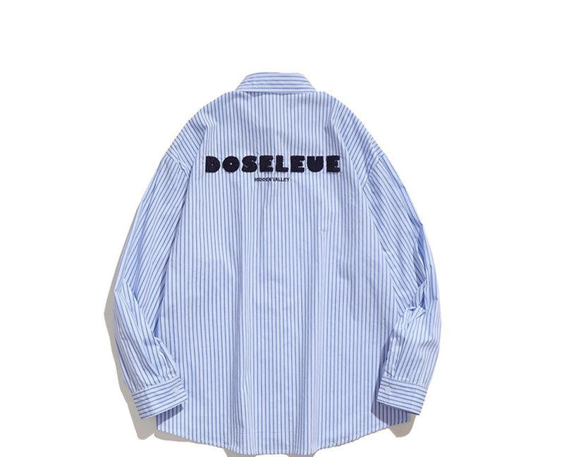 Letter Flocking Blue Striped Shirt