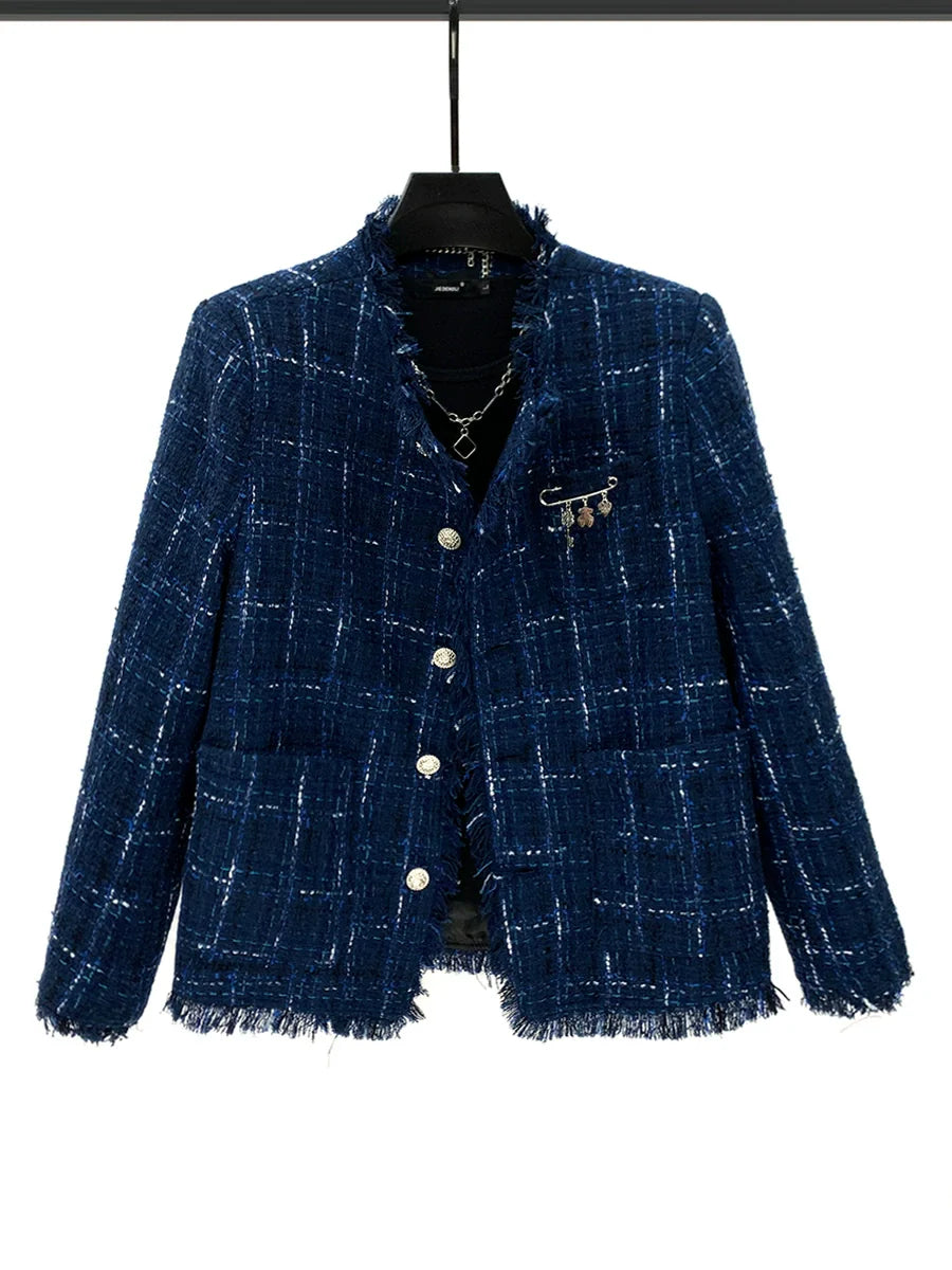 Plaid Tweed Raw Edge Jacket