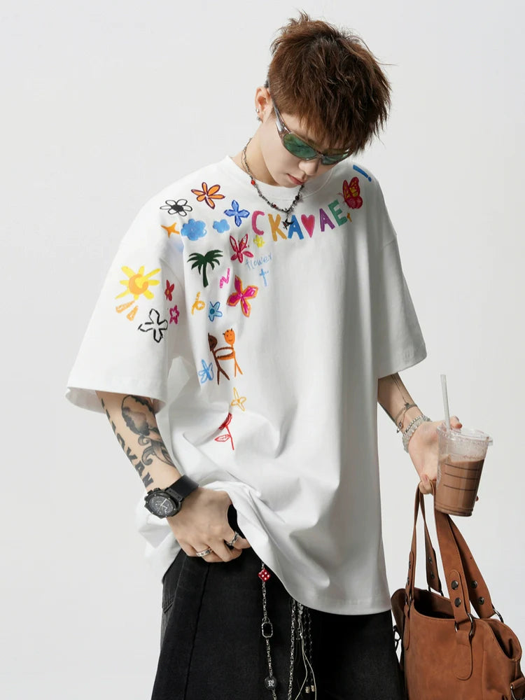 Hand-Painted Print Loose Fit T-Shirt