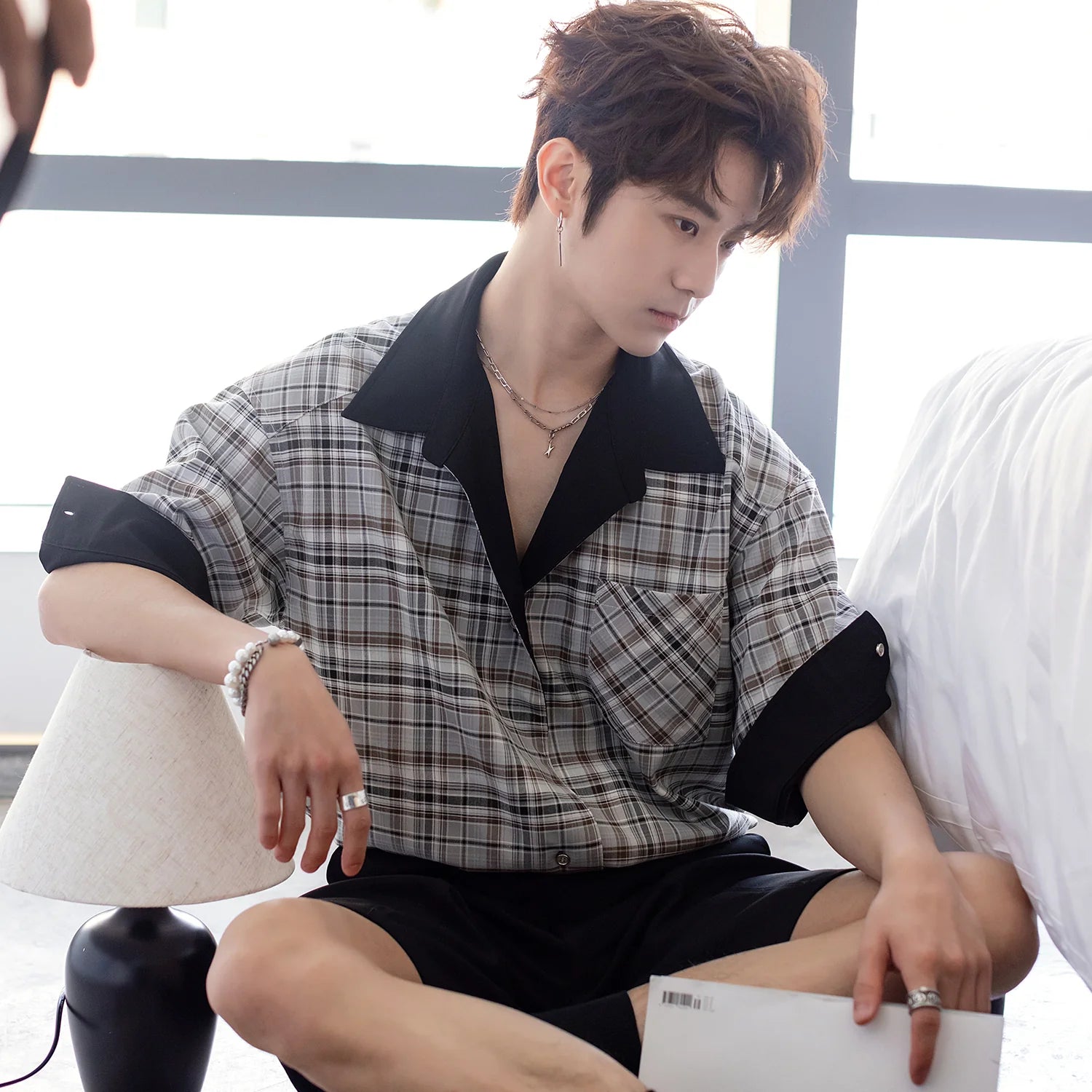 Plaid Short-Sleeve Double-Sided Shirt