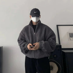 Zip Up Lapel Plush Corduroy Jacket