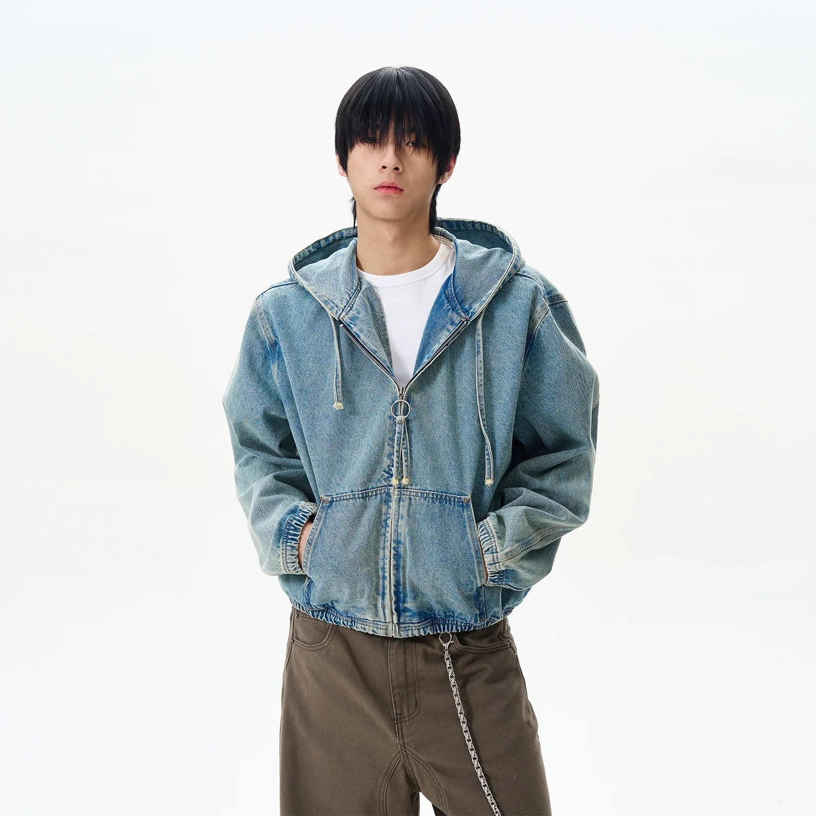 Hooded Denim Jacket with Pockets