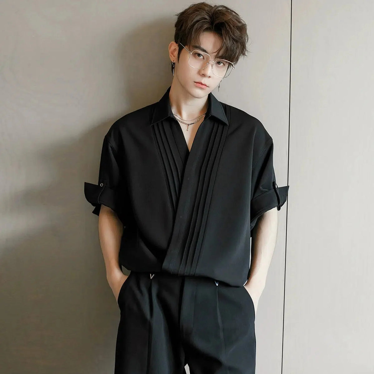 Elegant Pleated Button-Up Shirt