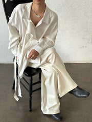 Linen Long-Sleeved Ribbon Shirt