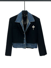 Denim Panel Short Suit Jacket