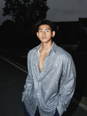 Glitter Shimmer Relaxed Fit Button-Up Shirt