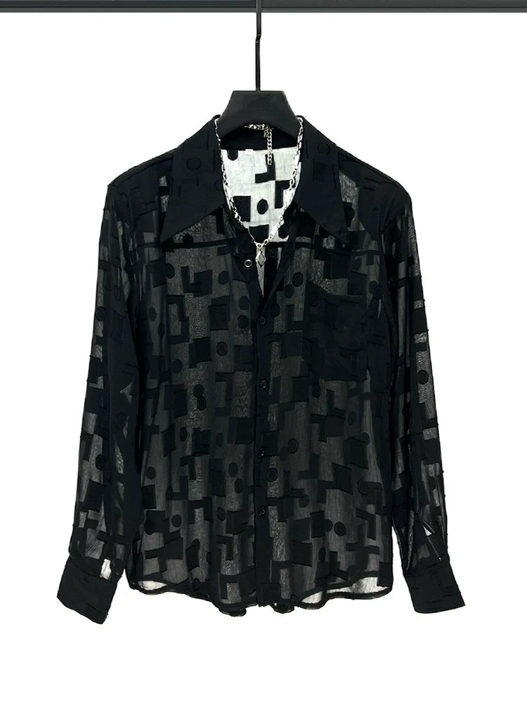 Mesh Pattern Loose Fit Sheer Shirt